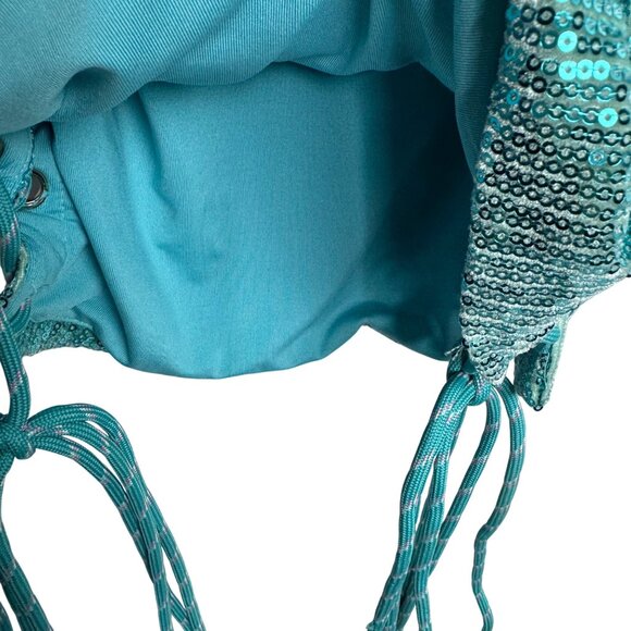 Shane Justin 20 Teal Sequin Bodycon Lace-Up Dress S Polyester/Spandex - Picture 6 of 12